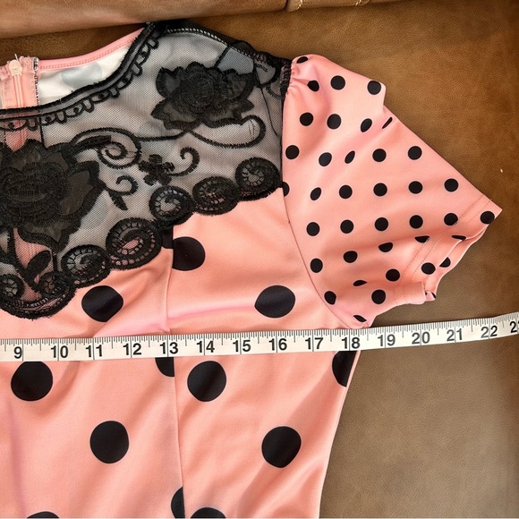 50s Retro Office Siren Pink Polka Dot with Black Mermaid bottom 8/10 - Picture 10 of 12